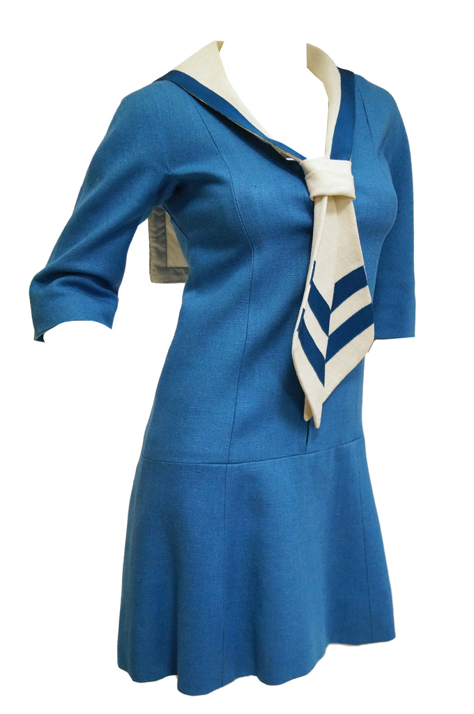 1960s Jean Muir Blue and White Sailor Dress