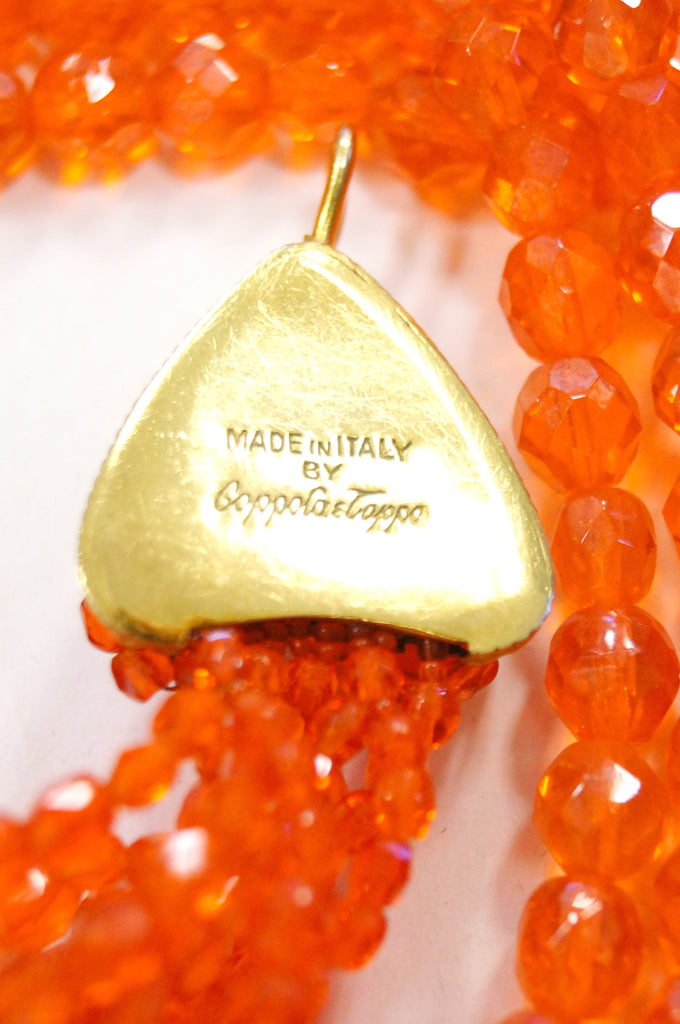 1970s Coppola e Toppo Orange Multistrand Crystal Waterfall Necklace