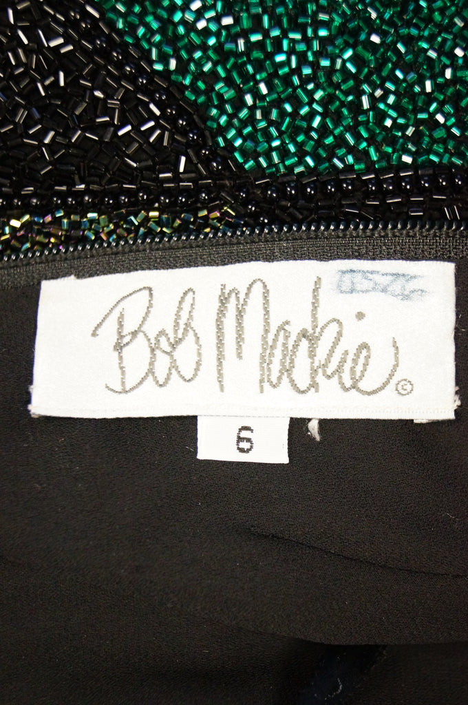 1990s Bob Mackie Beaded Black Blue and Green Diamond Cocktail Dress
