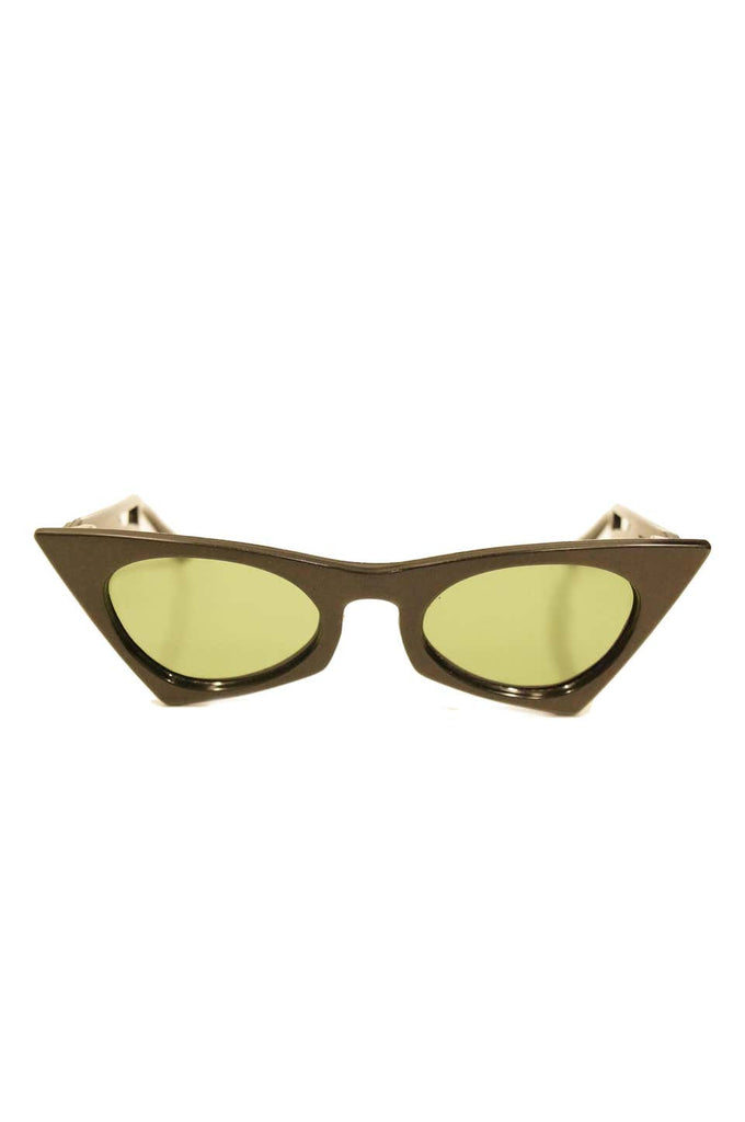 1950s United States Black Cateye Sunglasses with Green Lens