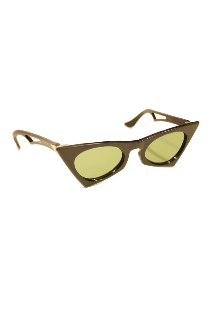 1950s United States Black Cateye Sunglasses with Green Lens