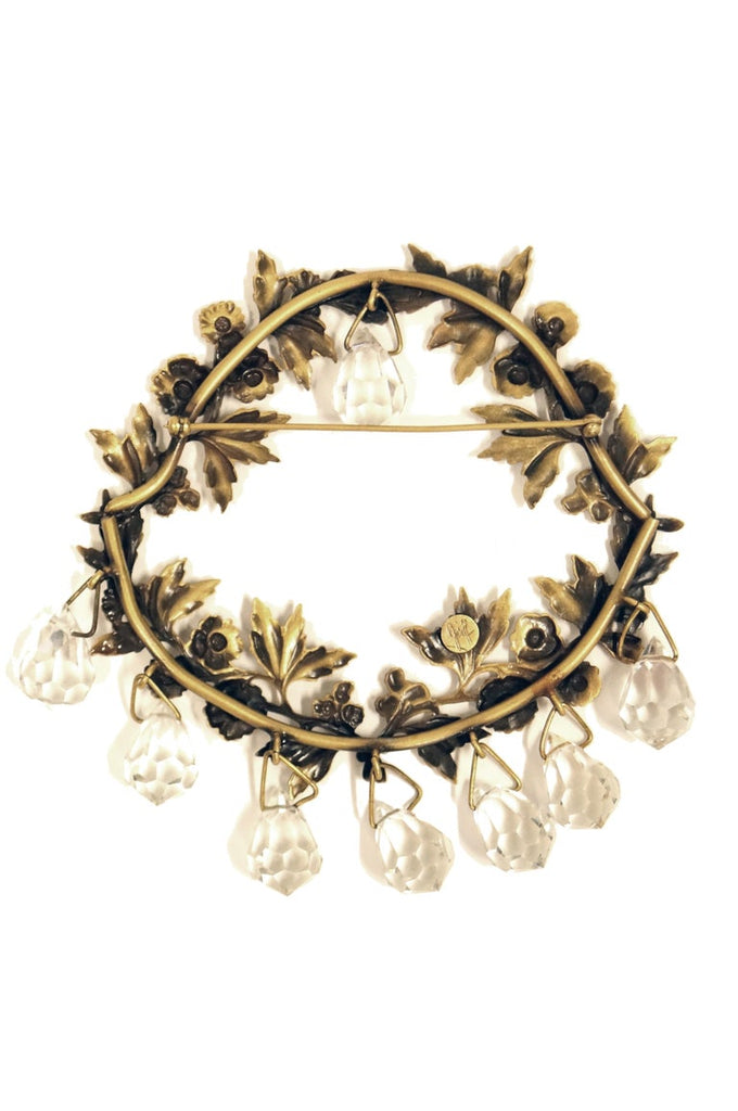 1940s Joseff of Hollywood Chandelier Wreath Brooch in Russian Gold Finish