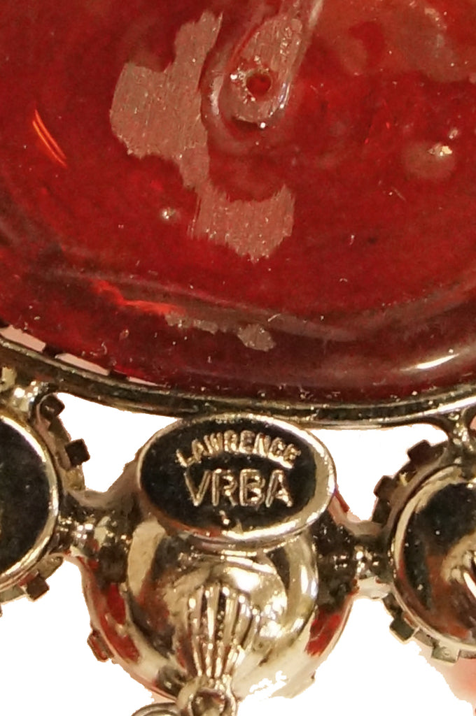 Lawrence VRBA Ruby Pate de Verre Rhinestone Necklace and Earrings Set