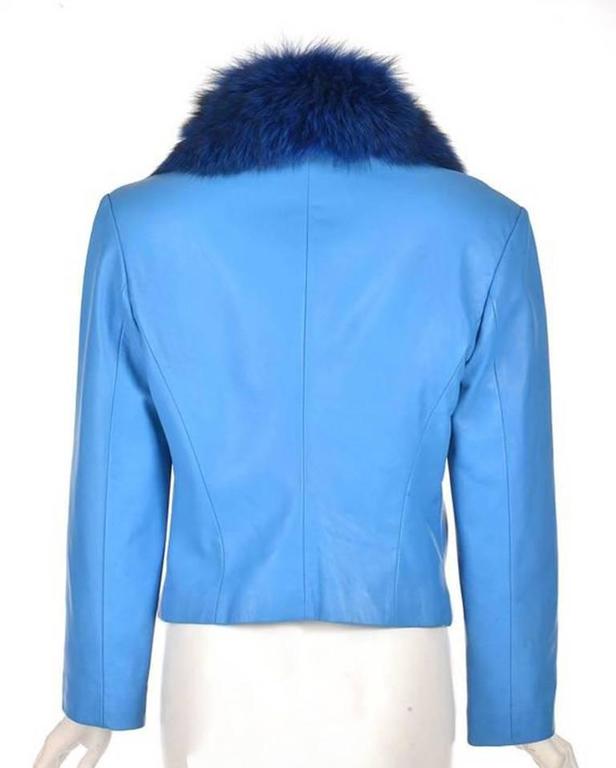 1990s Michael Hoban Blue Leather and Fox Fur Jacket