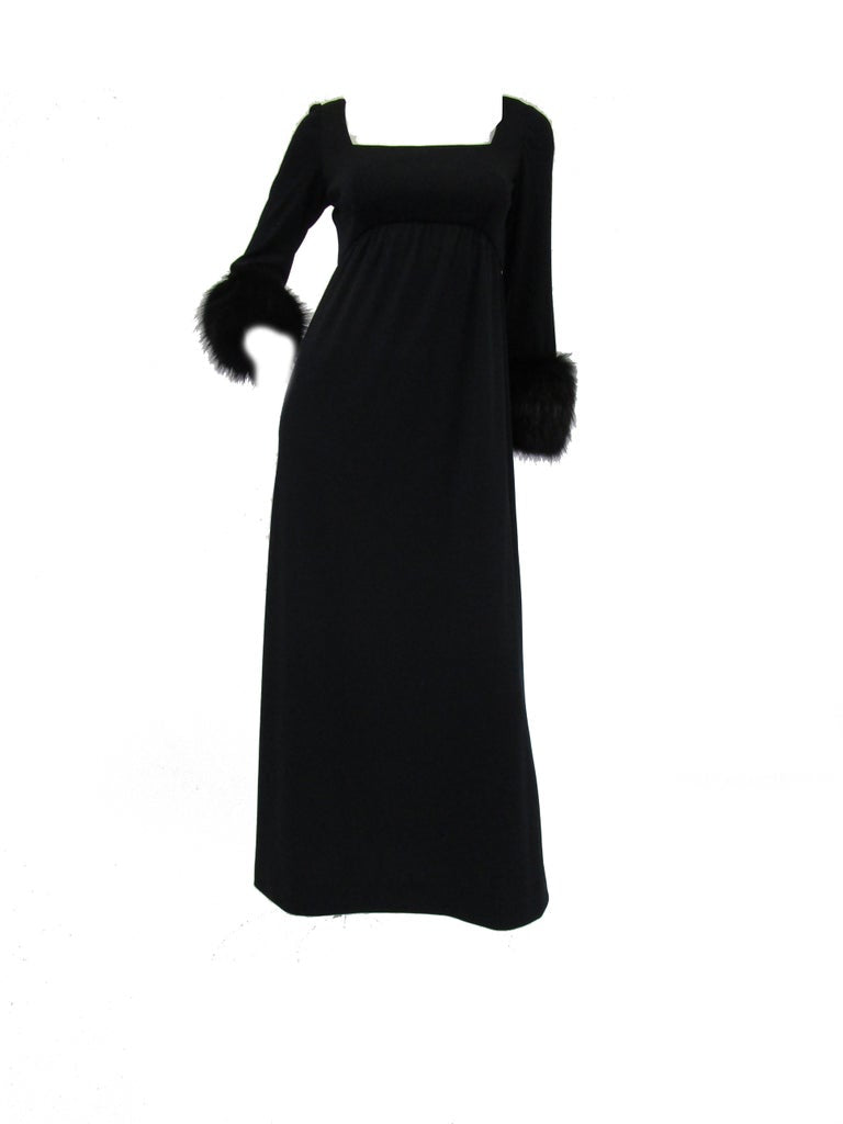 1960s Victoria Royal Black Knit Dress and Vest Ensemble with Fox Hem and Cuff 1960s Victoria Royal Black Knit Dress and Vest Ensemble with Fox Hem and Cuff