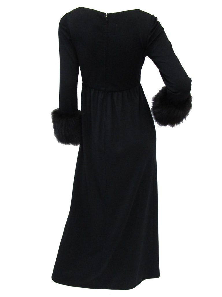 1960s Victoria Royal Black Knit Dress and Vest Ensemble with Fox Hem and Cuff 1960s Victoria Royal Black Knit Dress and Vest Ensemble with Fox Hem and Cuff