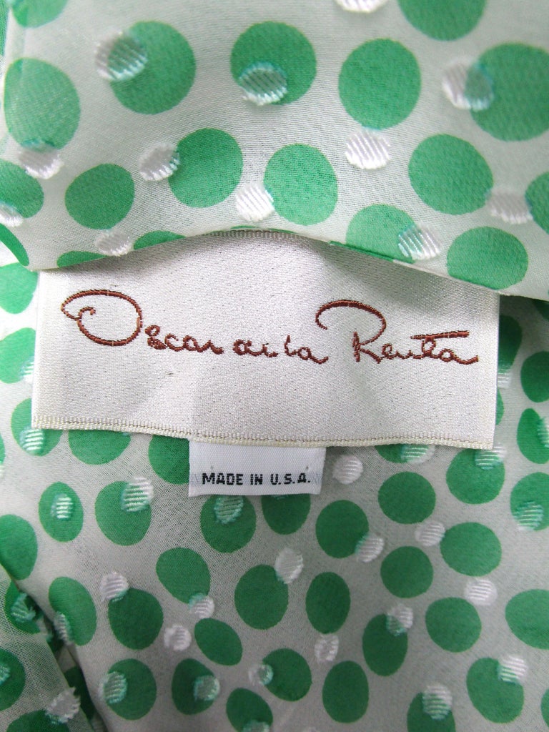1990s Oscar de la Renta Green & White Silk Polka Dot Dress - MRS Couture 1990s Oscar de la Renta Green & White Silk Polka Dot Dress - MRS Couture