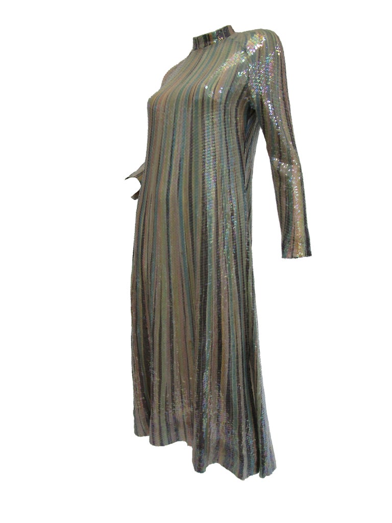 pastel stripe sequin dress Sheer-Sides Long Prom Dress with Sequin Stripes PromGirl