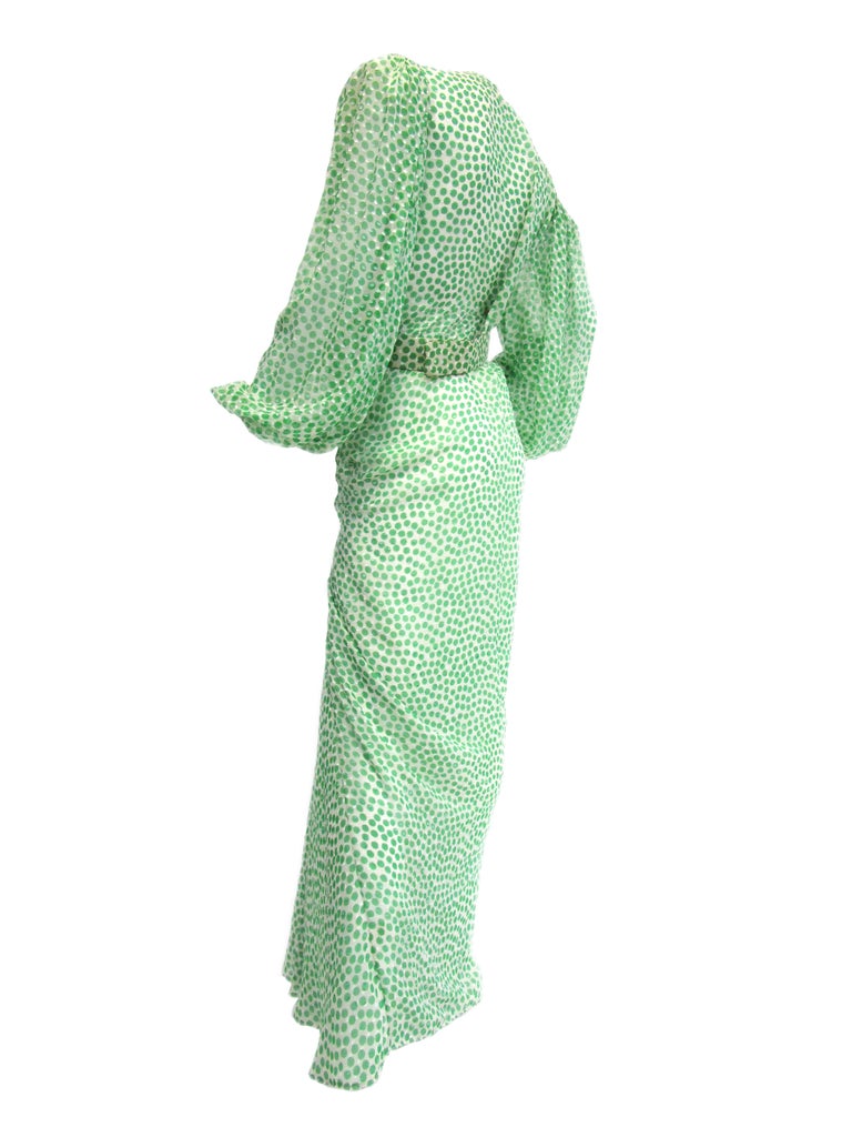 1990s Oscar de la Renta Green & White Silk Polka Dot Dress - MRS Couture 1990s Oscar de la Renta Green & White Silk Polka Dot Dress - MRS Couture