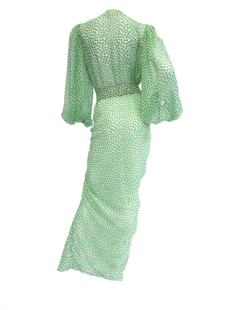 1990s Oscar de la Renta Green & White Silk Polka Dot Dress - MRS Couture 1990s Oscar de la Renta Green & White Silk Polka Dot Dress - MRS Couture