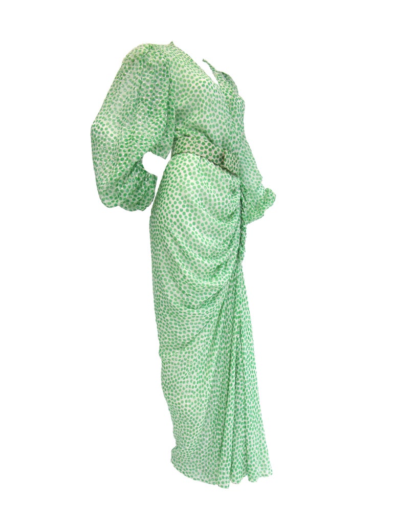 1990s Oscar de la Renta Green & White Silk Polka Dot Dress - MRS Couture 1990s Oscar de la Renta Green & White Silk Polka Dot Dress - MRS Couture