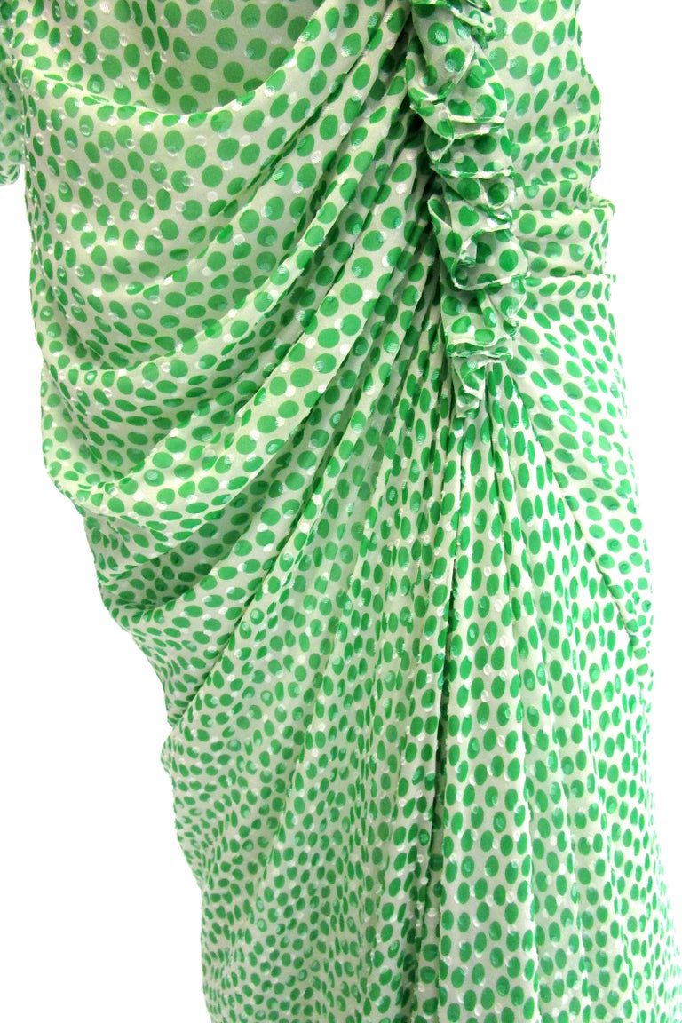 1990s Oscar de la Renta Green & White Silk Polka Dot Dress - MRS Couture 1990s Oscar de la Renta Green & White Silk Polka Dot Dress - MRS Couture