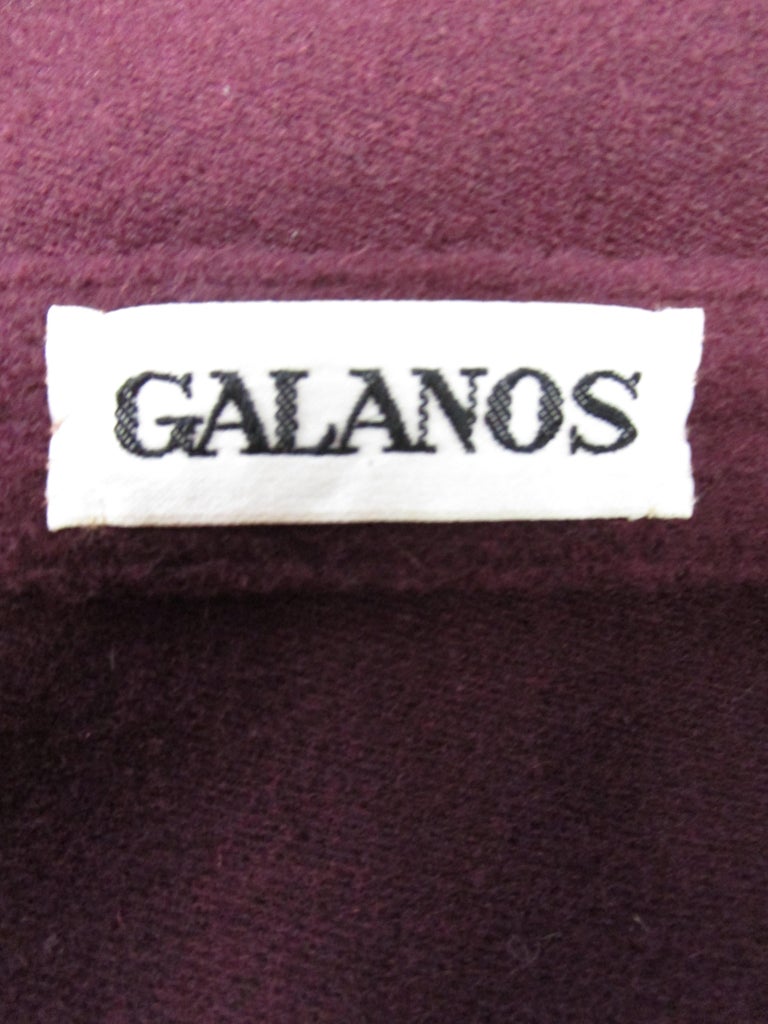 Late 1970s Galanos Eggplant Purple Wool Cape / Cloak with Gorget & Epaulettes