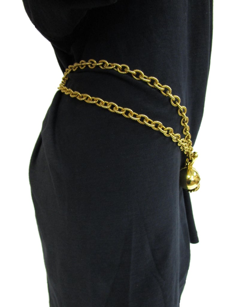 Chanel Black Leather & Gold Chain Belt with Medallion Charm