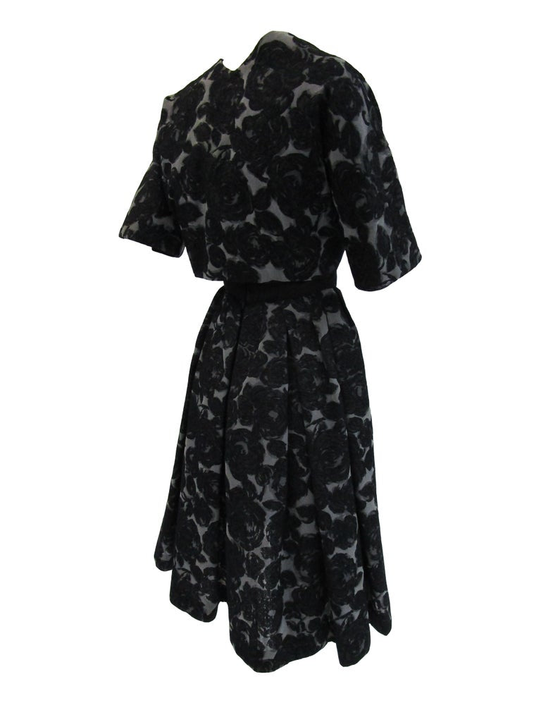 Rare 1950s Madame Gres licensed Black & Grey Embroidered Dress w/ Bolero Jacket Rare 1950s Madame Gres licensed Black & Grey Embroidered Dress w/ Bolero Jacket