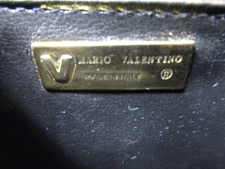 Rare 1970s Mario Valentino Black Glazed Wicker Clutch W/ Gold Logo Accent