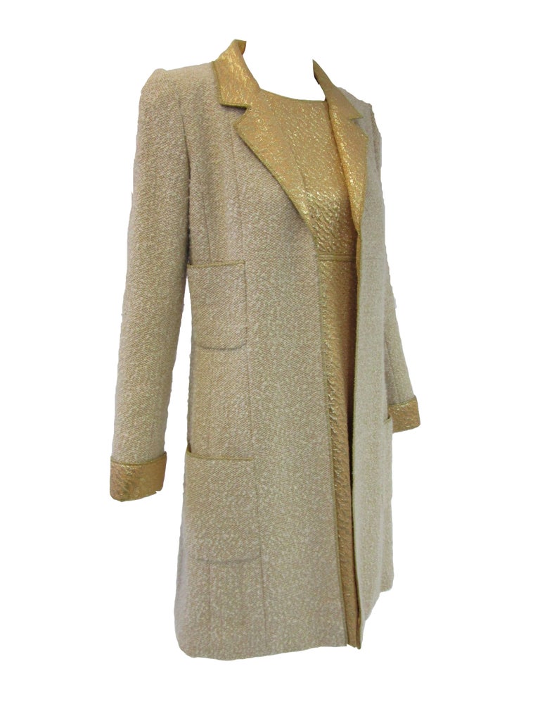1996 Chanel by Lagerfeld Golden Boucle and Lame Shift Dress and Coat 1996 Chanel by Lagerfeld Golden Boucle and Lame Shift Dress and Coat
