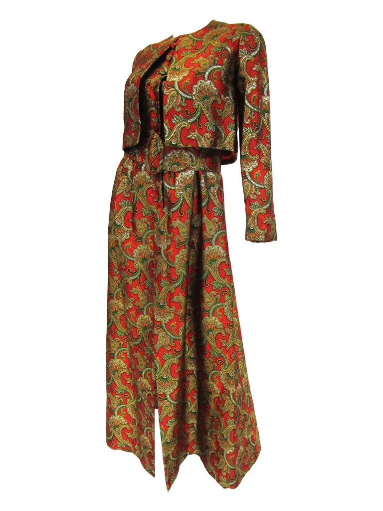 1970s Jean Patou by Jean Paul Gaultier Silk Brocade Evening Maxi Dress