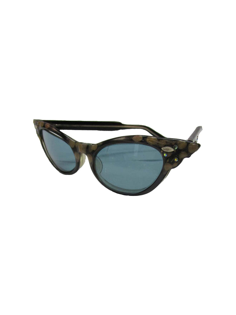 1950s Spotted and Jeweled Cat Eye Sunglasses