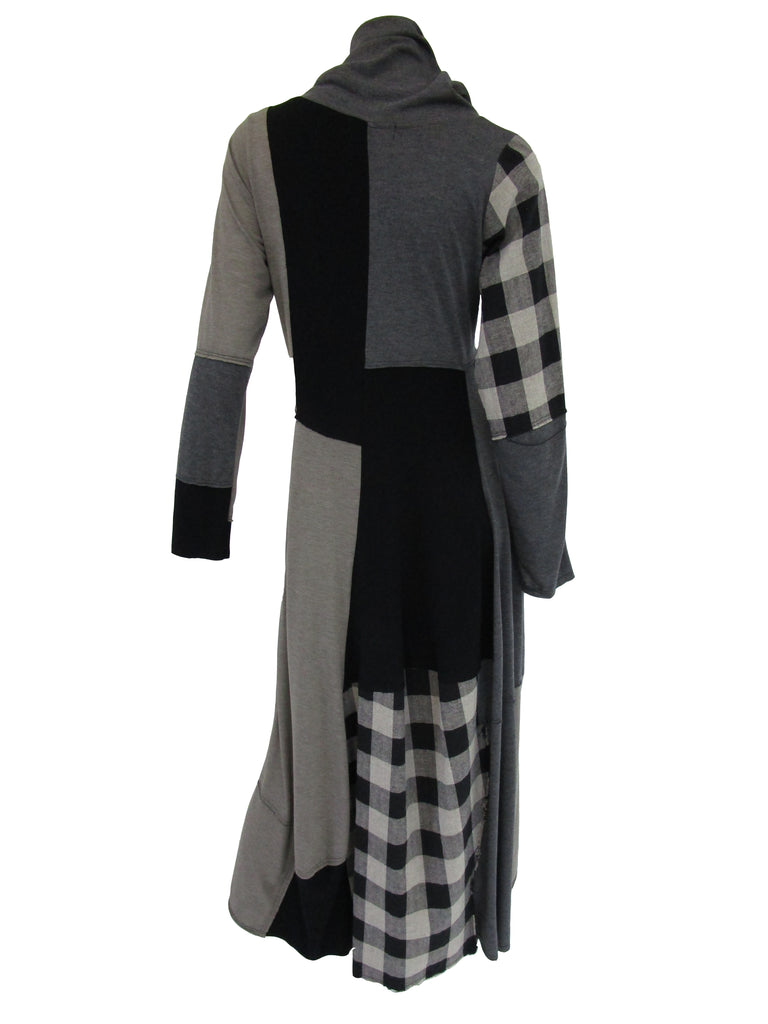 1990s Ivan Grundahl Grey and Black Patchwork Stretch Maxi Dress