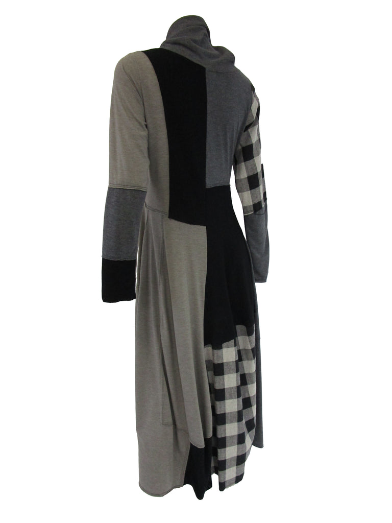 1990s Ivan Grundahl Grey and Black Patchwork Stretch Maxi Dress