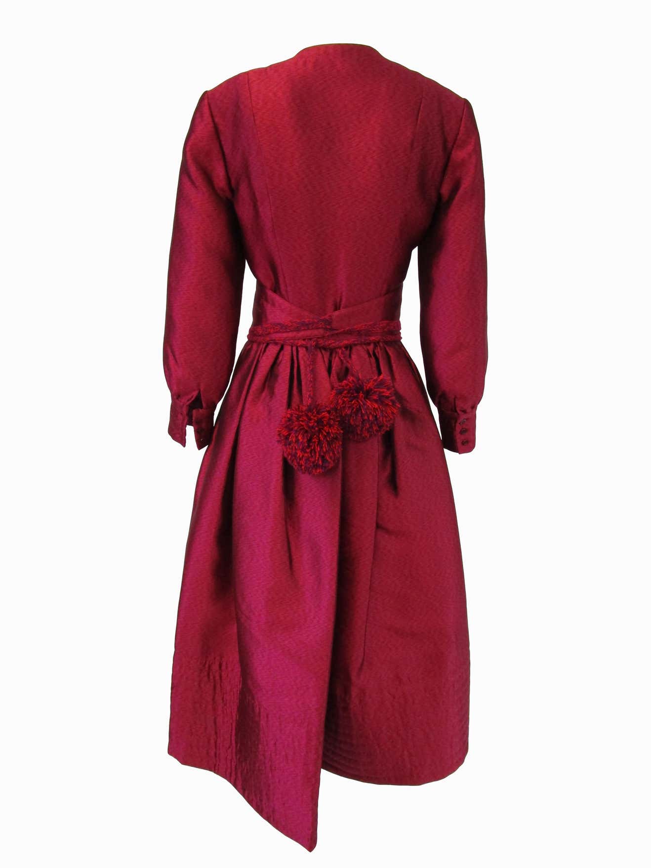 1970s Geoffrey Beene Raspberry Iridescent Silk Evening Dress W