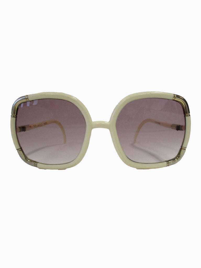1970s Ted Lapidus Paris Ivory and Gold Hardware Over-sized Sunglasses