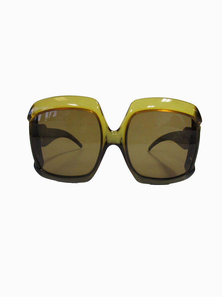 70s Christian Dior Green Brown Over-sized Optyl Sunglasses