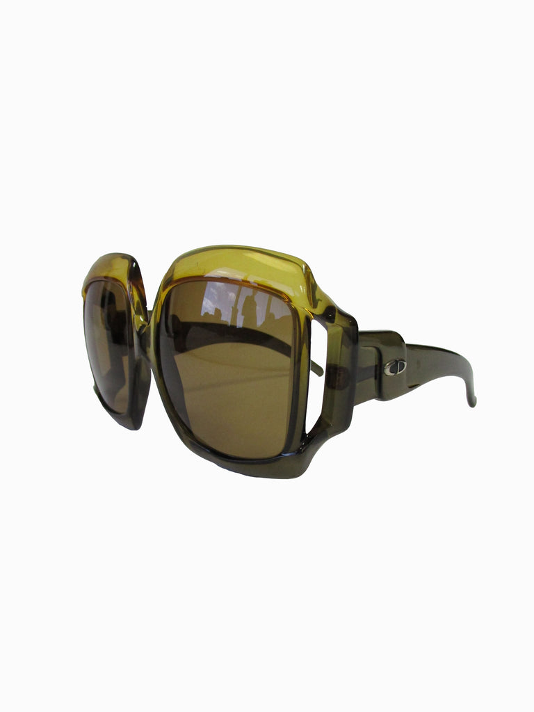 70s Christian Dior Green Brown Over-sized Optyl Sunglasses