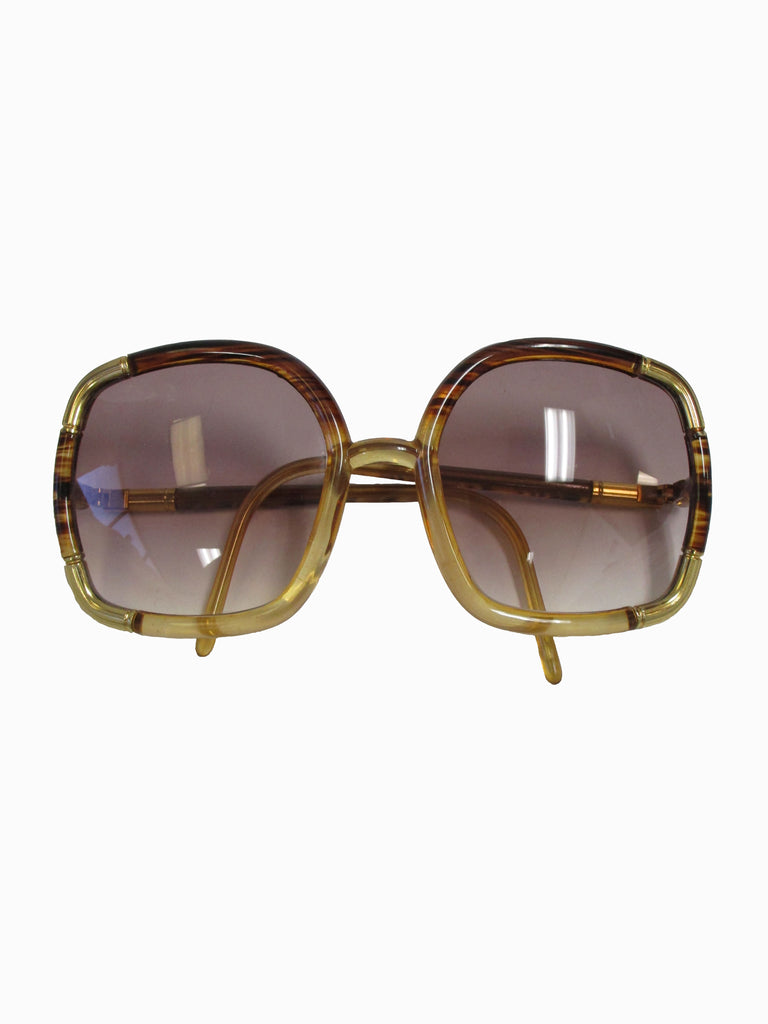 1970s Ted Lapidus Paris Gold Accented Tortoise Over-sized Sunglasses