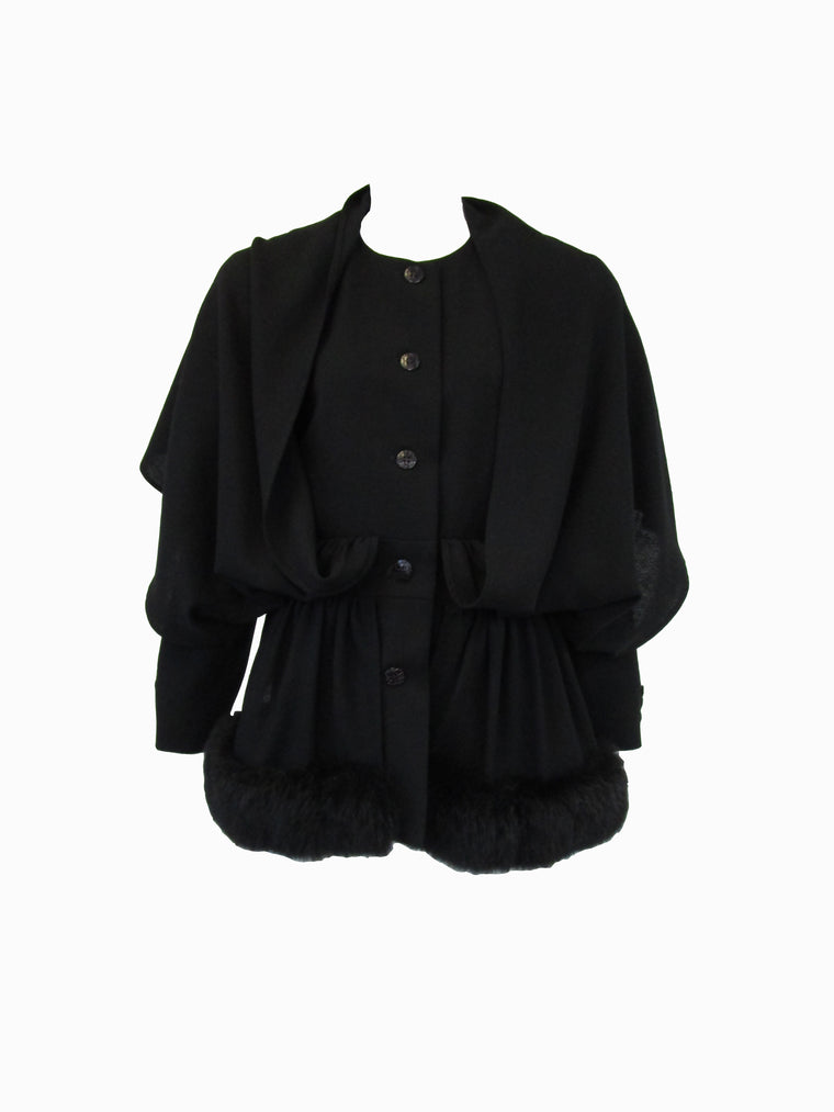 1980s C'est Simone Black Wool Short Coat with