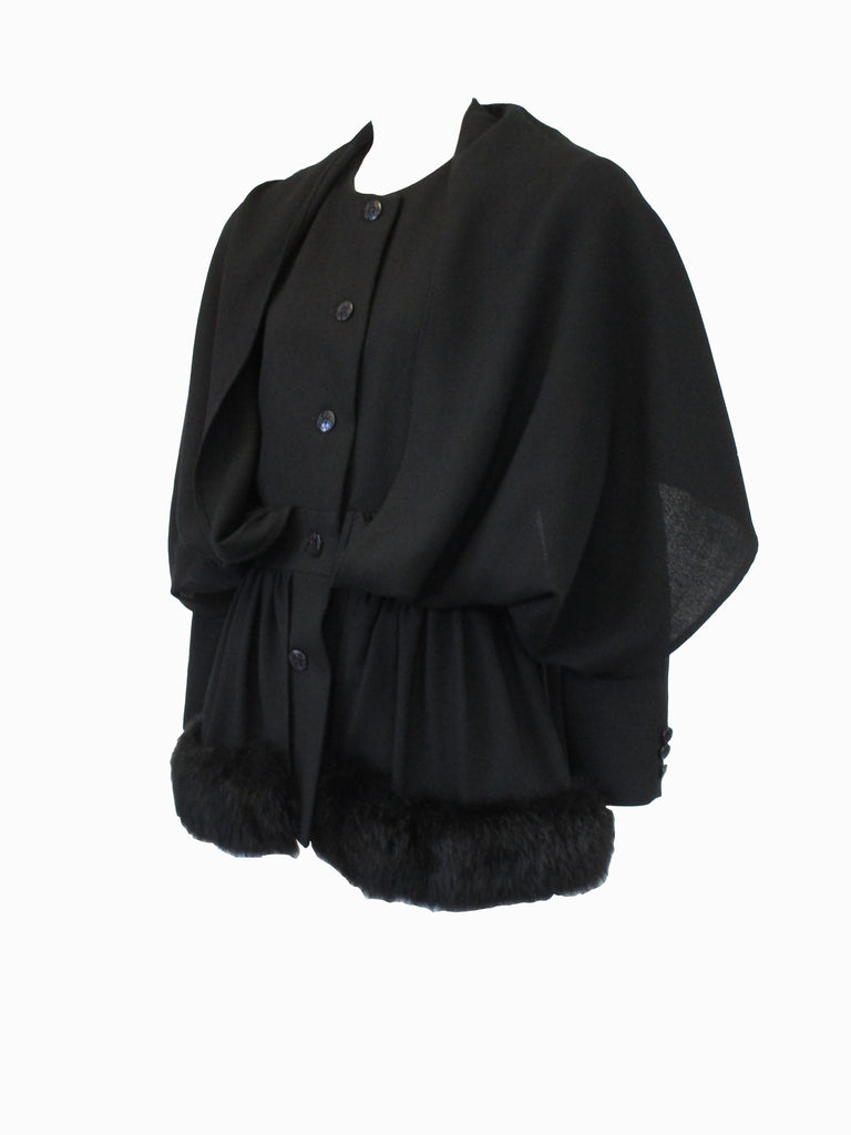 1980s C'est Simone Black Wool Short Coat with