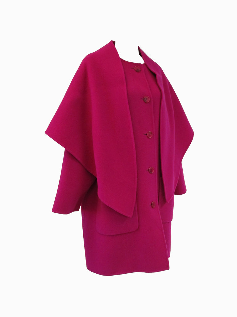 1980s Carolyne Roehm Fuschia Wool Oversized Coat and Shawl
