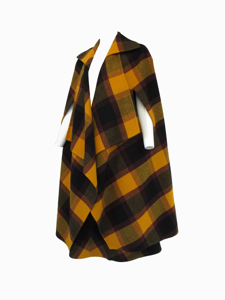 Vintage Multicolored Plaid Wool Cape and Skirt Ensemble