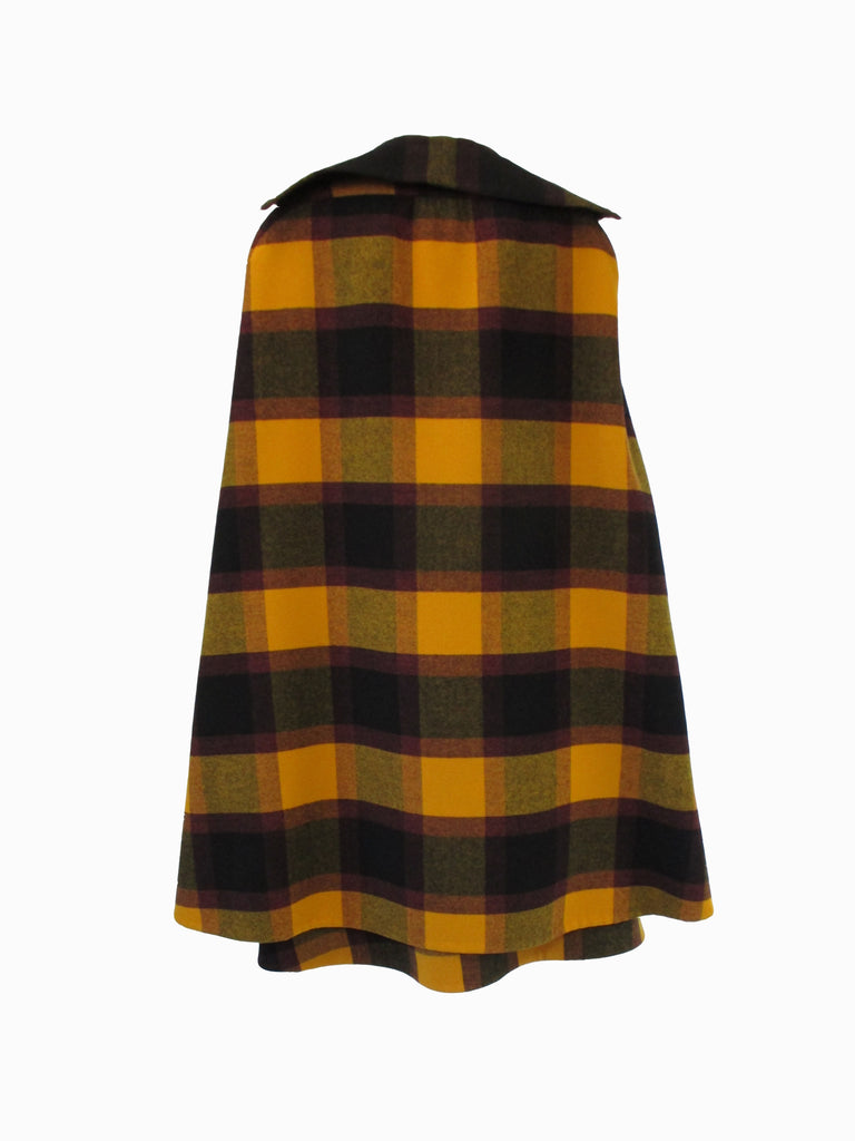 Vintage Multicolored Plaid Wool Cape and Skirt Ensemble