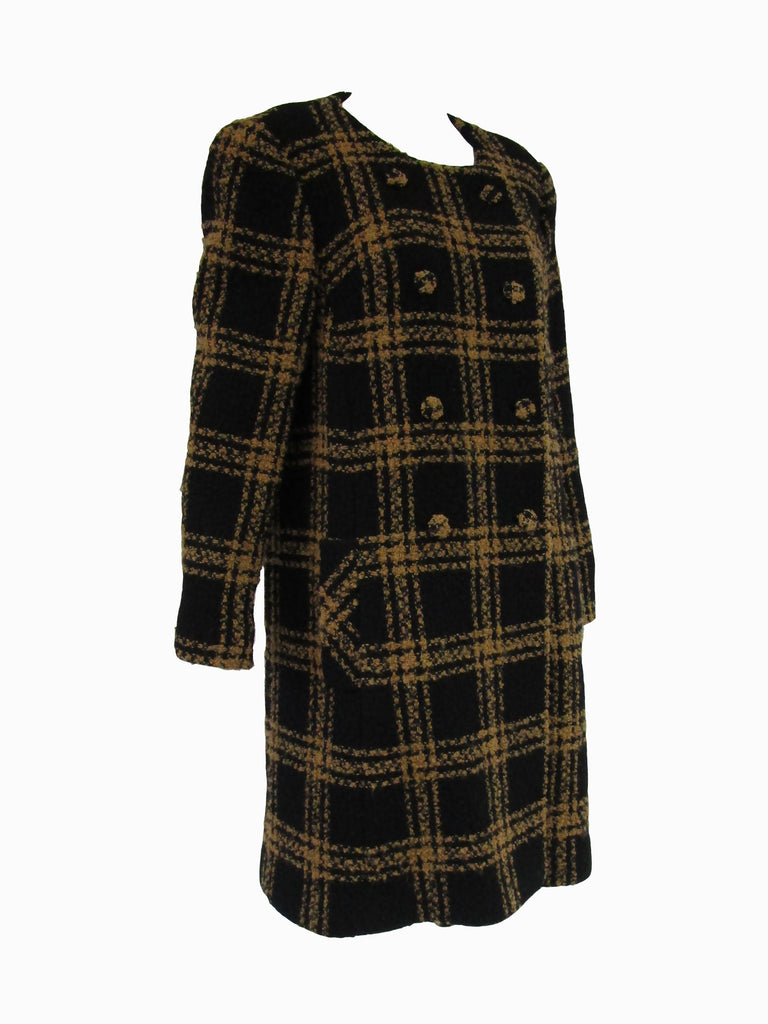 Vintage Black and Tan Checked Wool Coat