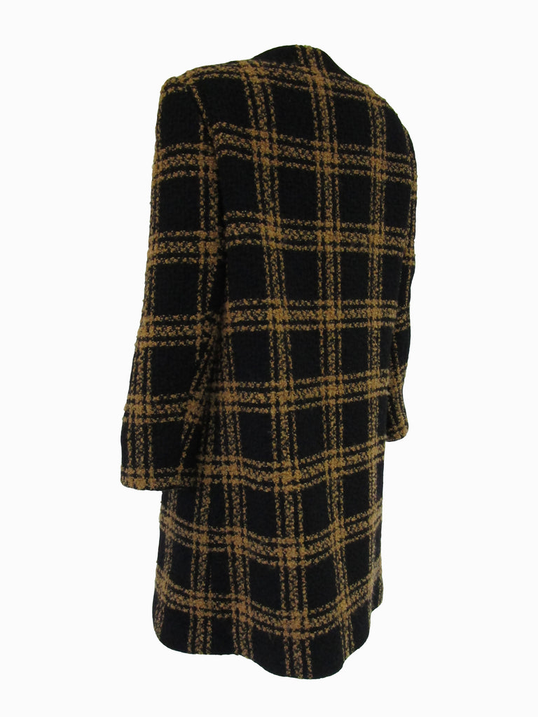 Vintage Black and Tan Checked Wool Coat