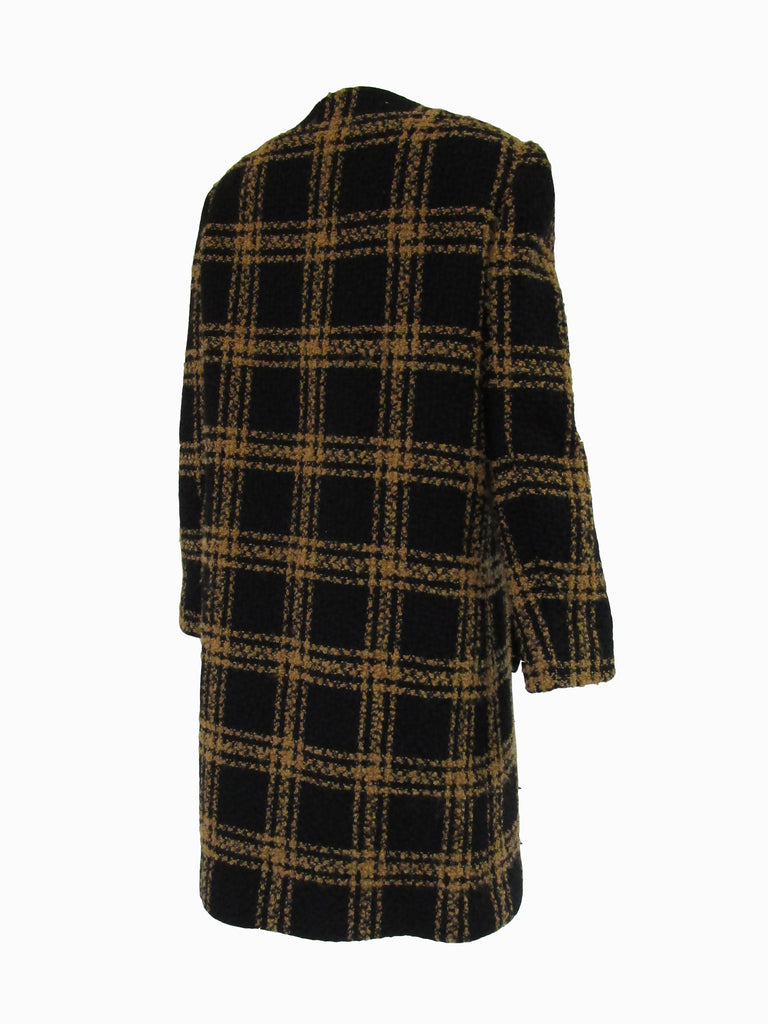 Vintage Black and Tan Checked Wool Coat