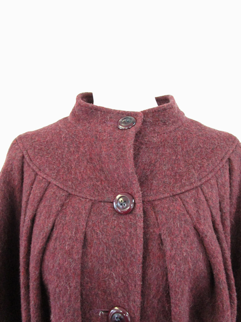 80s Scarlet High Neck Pleated Wool Coat