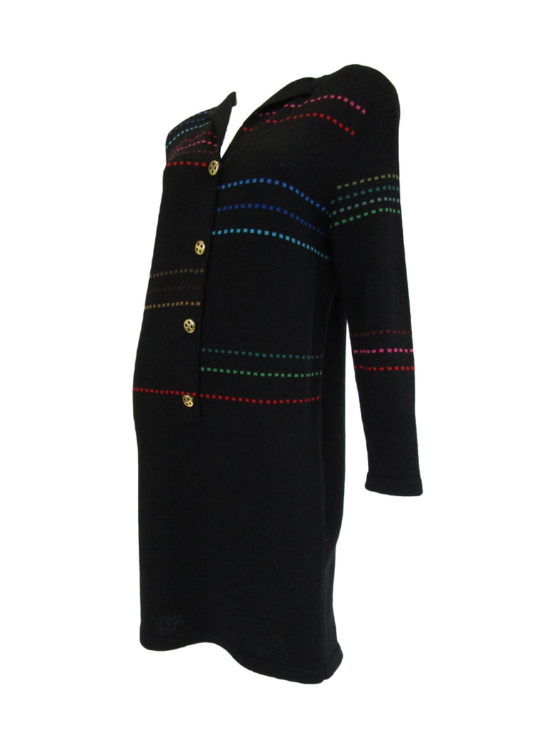 80s Black Knit Dress With Multi-color accents