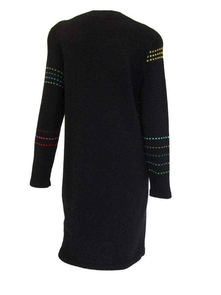 80s Black Knit Dress With Multi-color accents