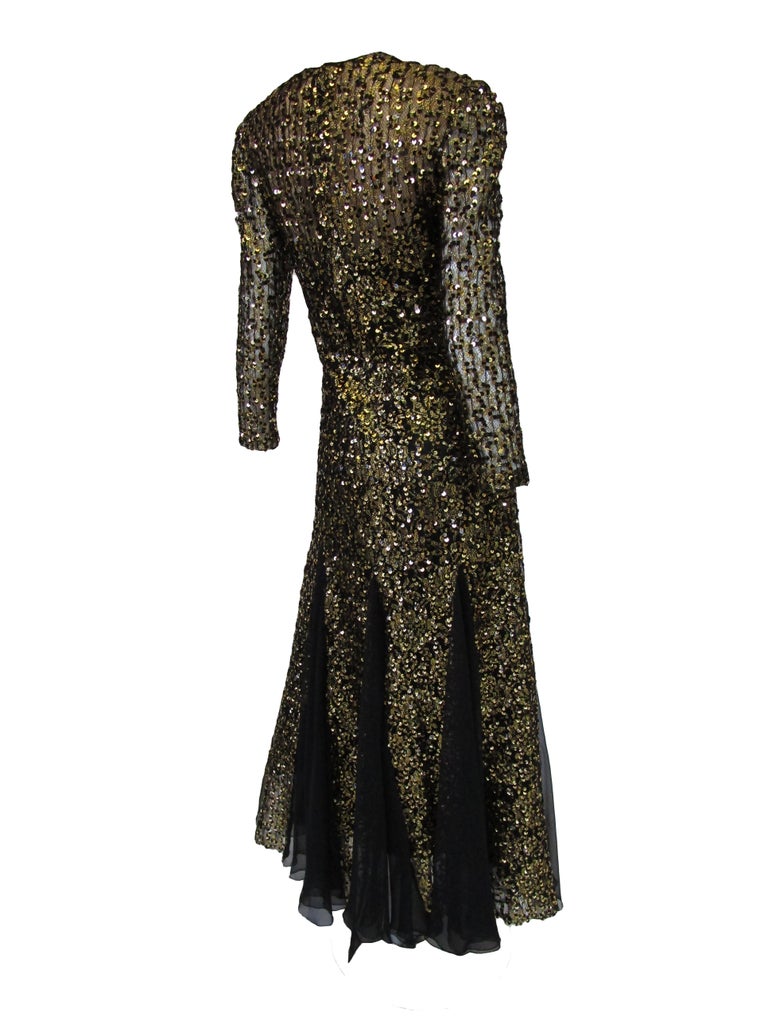 1980s Richilene Black and Gold Sequined Evening Dress - MRS Couture 1980s Richilene Black and Gold Sequined Evening Dress - MRS Couture