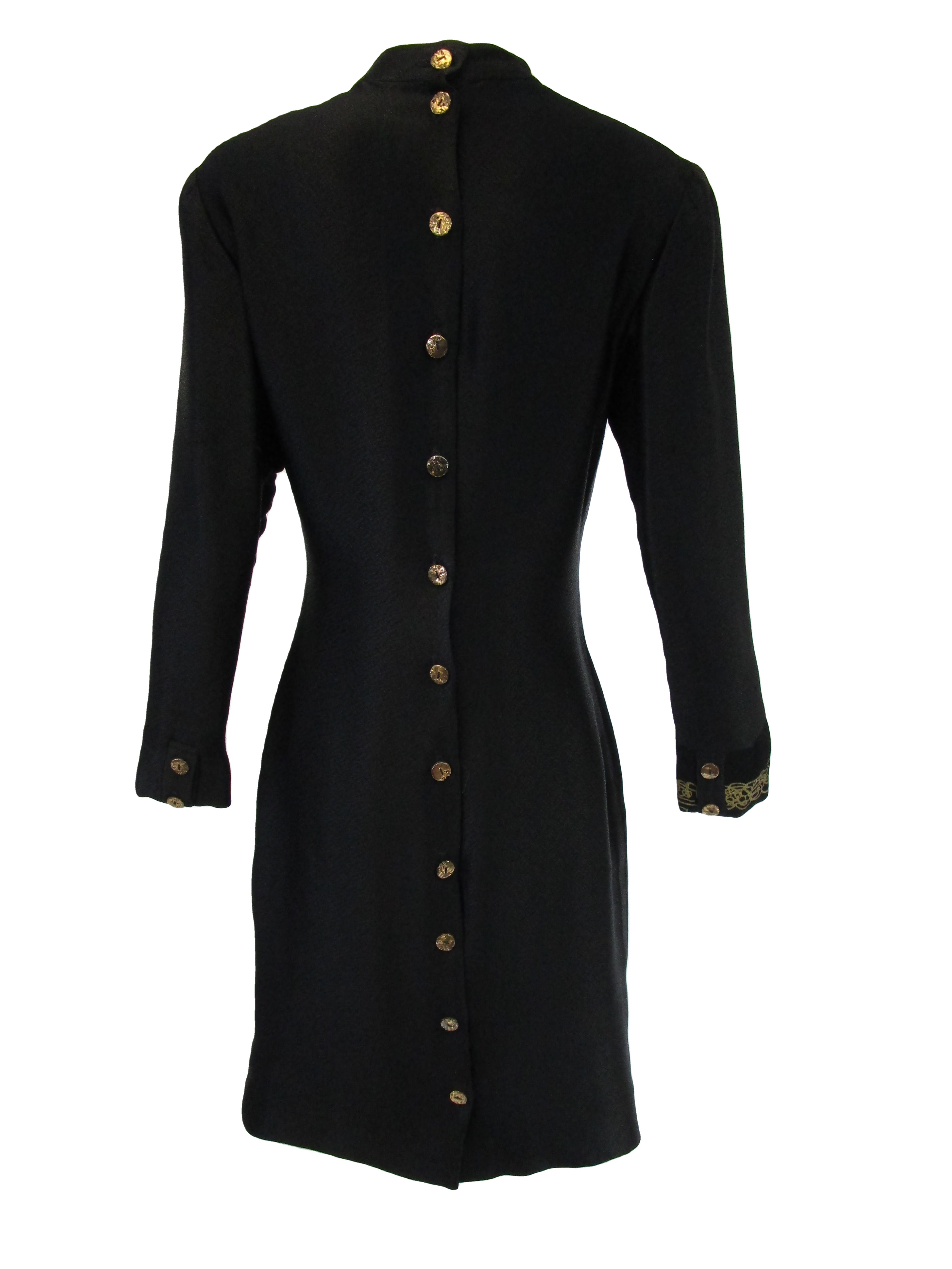 1990s Zandra Rhodes Black Silk Evening Dress with Gold Chain Print 1990s Zandra Rhodes Black Silk Evening Dress with Gold Chain Print
