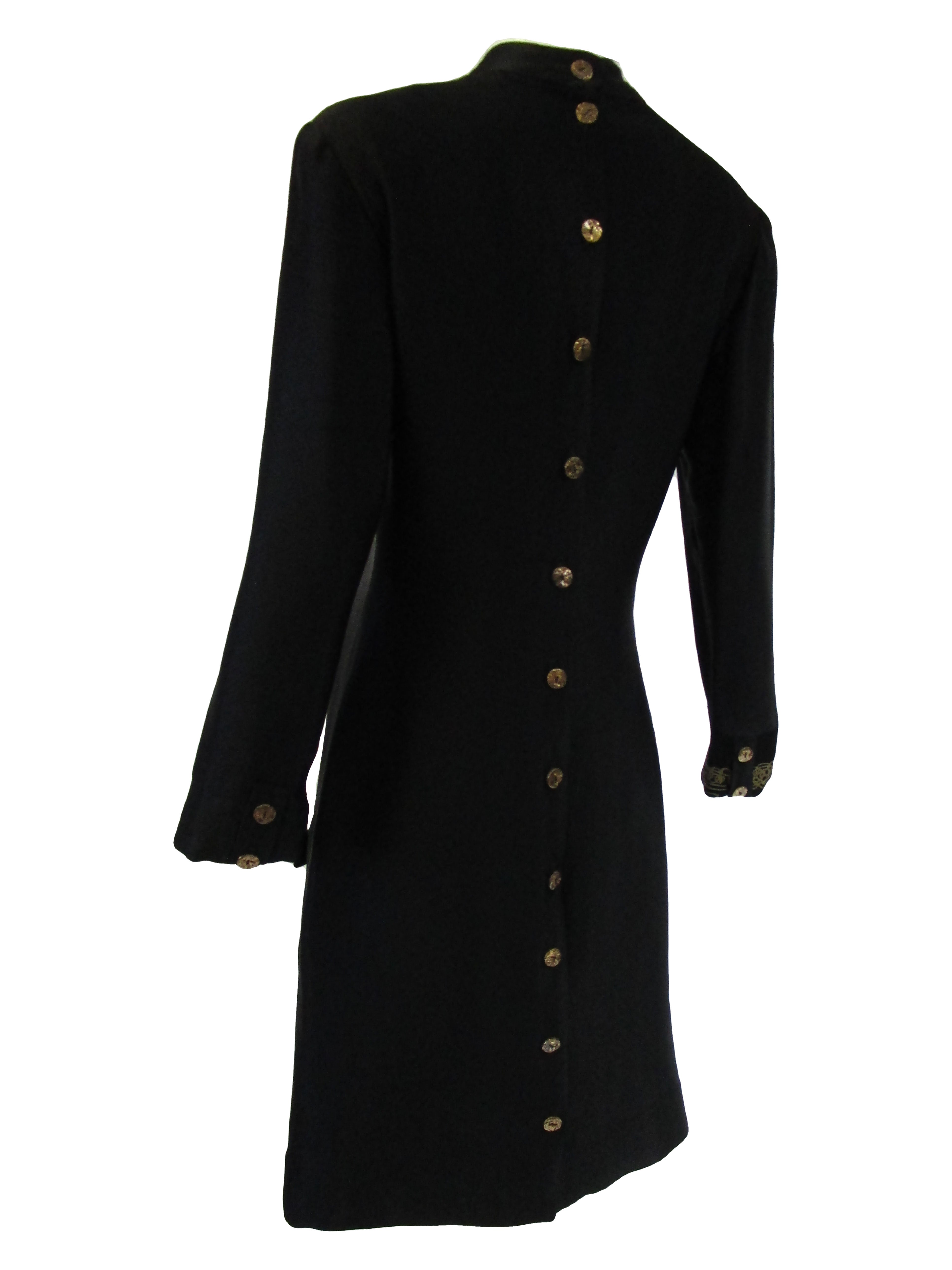 1990s Zandra Rhodes Black Silk Evening Dress With Gold Chain Print 1990s Zandra Rhodes Black Silk Evening Dress With Gold Chain Print