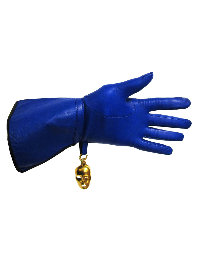1980s Isabel Canovas Blue Leather Gloves Small