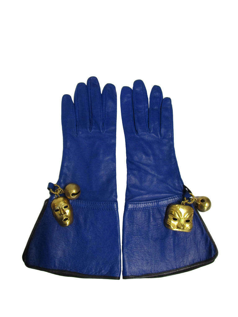 1980s Isabel Canovas Blue Leather Gloves Small