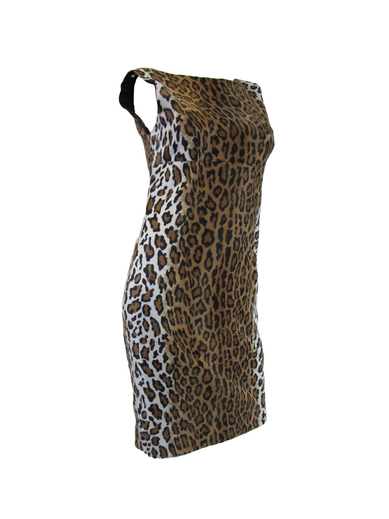 2000s Moschino Cheap & Chic Faux Fur Leopard Print Sheath Dress