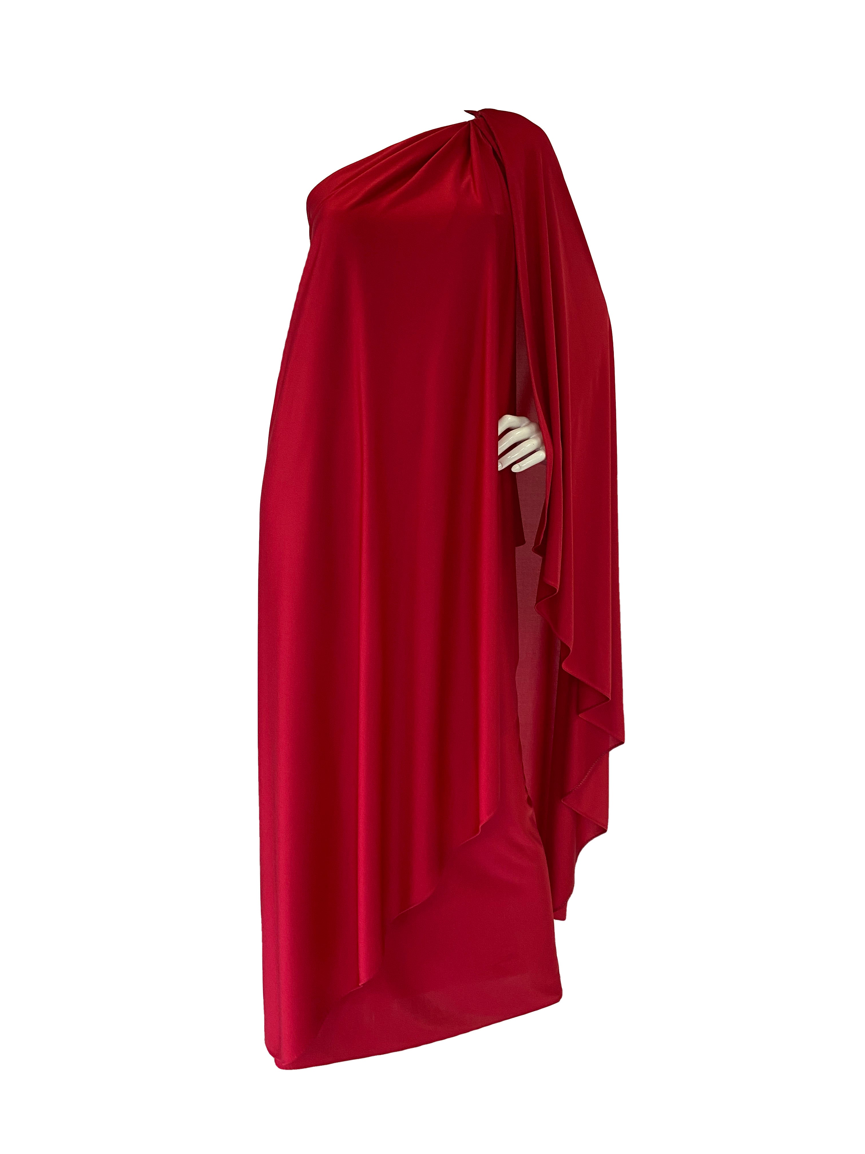 vintage halston dress Halston IV Red One Shoulder Jersey Gown for Dorian