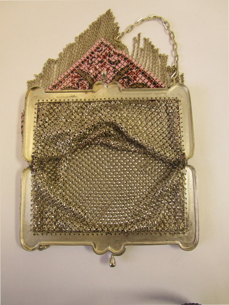 1920s Mandalian Mfg Company Pink and Gold Flat Mesh Bag
