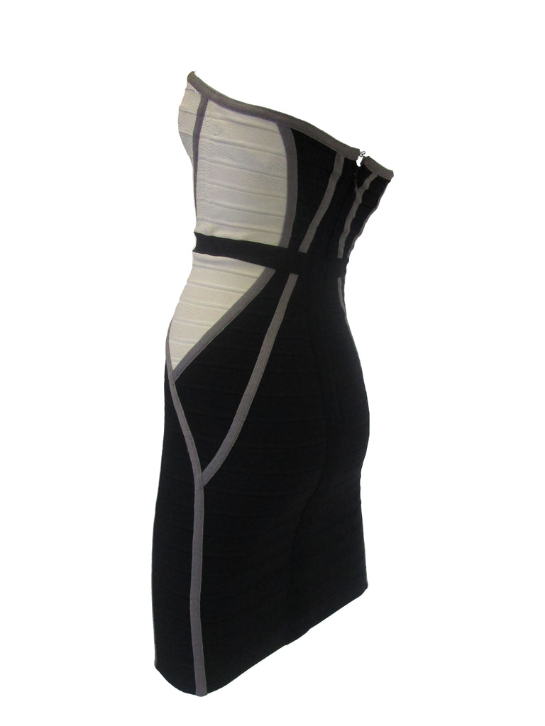 Contemporary Herve Leger Bone and Black Bandage Mini Dress